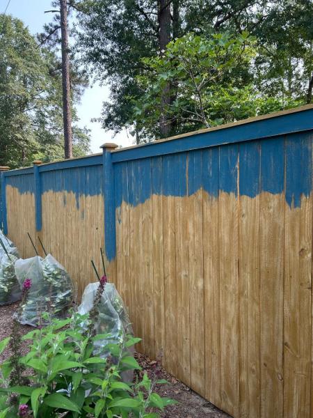 A wooden privacy fence that the owner partially painted. She called us in to do a professional job.
