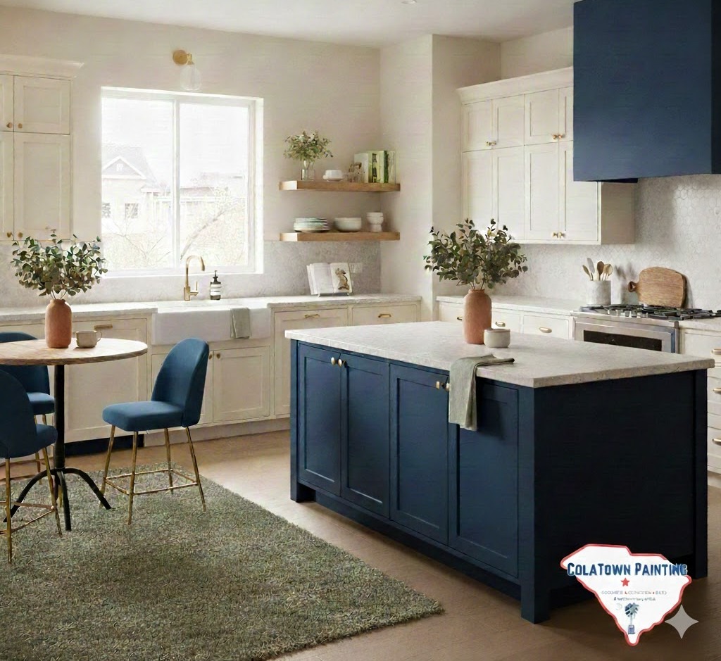 Blue and white interior paint by ColaTown Painting Lexington SC